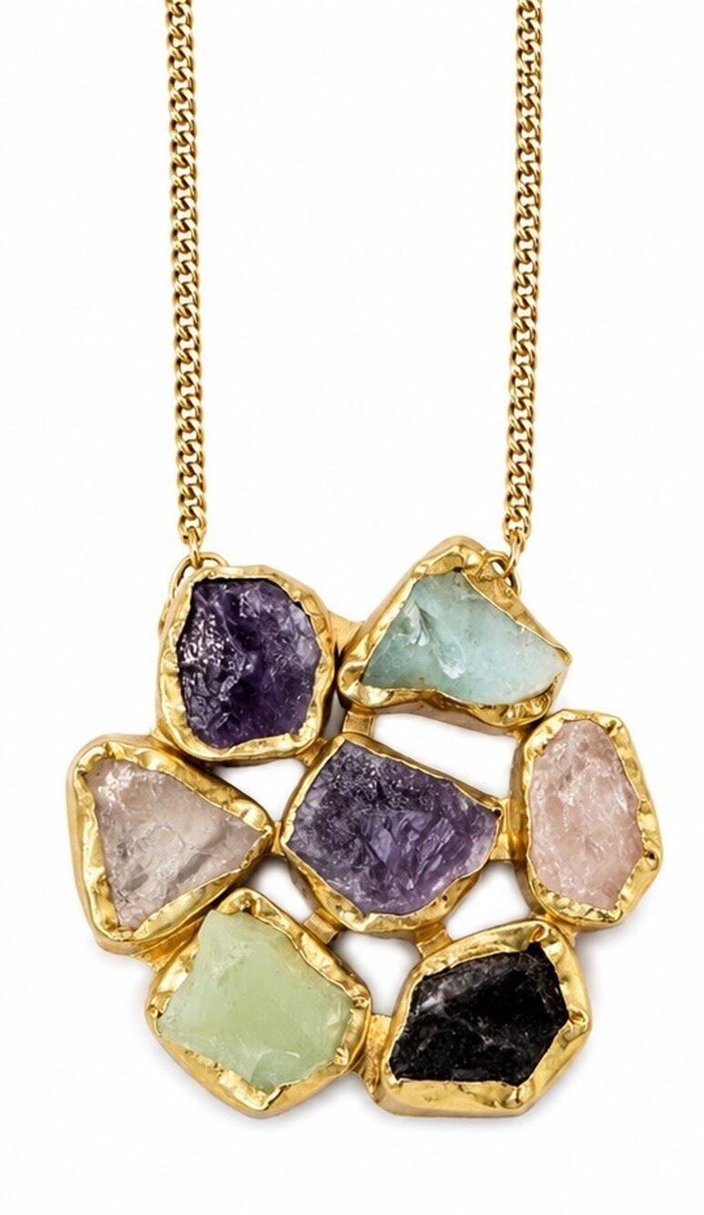 MELA ARTISANS NATURAL STONE GOLD PLATED BRASS STATEMENT NECKLACE NWT INDIA
